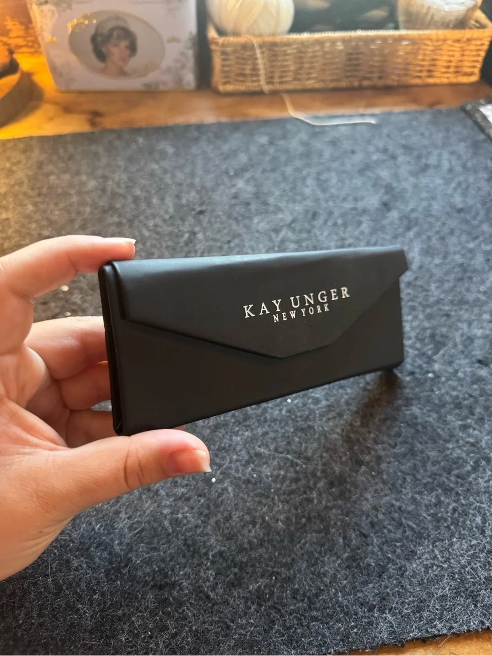 Kay Unger Black Eyeglass Case with White Logo